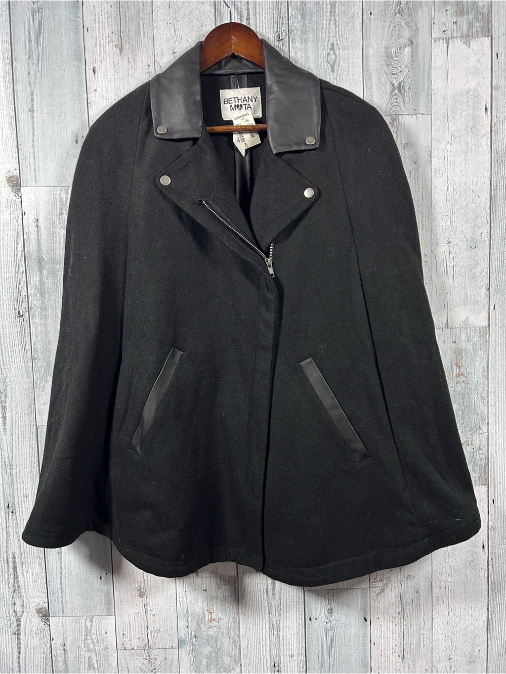 Bethany Mota NWT Black Moto Cape Jacket Faux Leather Biker Full Zip Size S